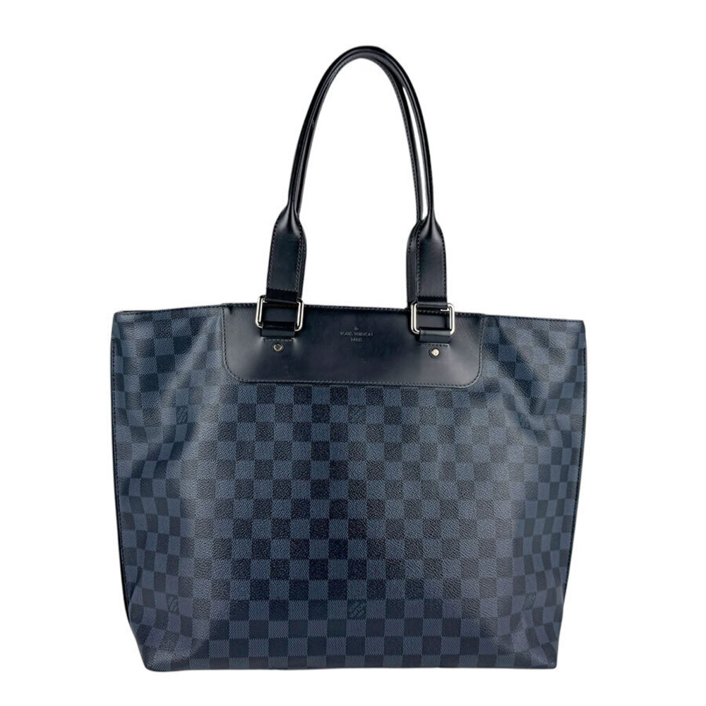 Louis Vuitton Tote Bag Damier Cabas Shoulder Bag Canvas Leather Navy Blue Silver